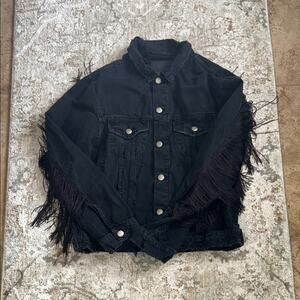 Zara Black Denim Jacket with Fringe